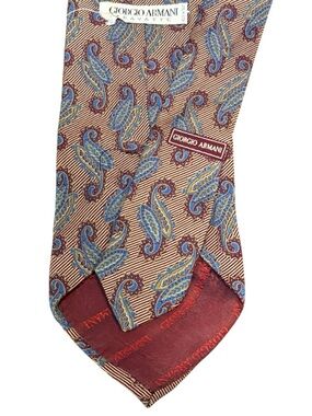 Giorgio Armani Cravatte Vintage Silk Tie Burgundy Blue Gold Paisley Italy